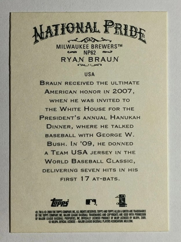 2009 Topps Allen and Ginter National Pride #NP62 Ryan Braun