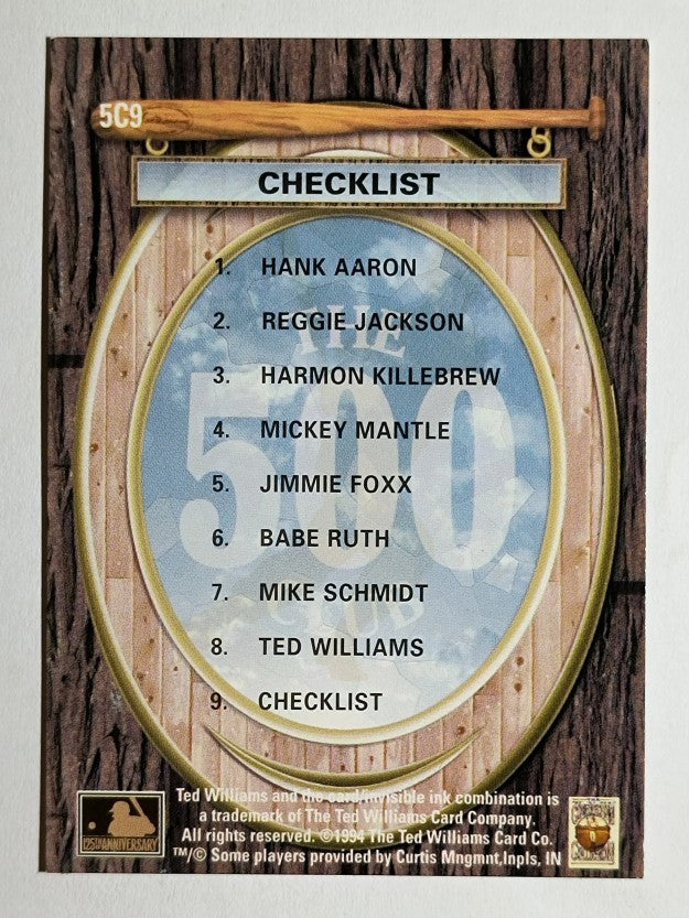 1994 Ted Williams 500 Club #9 Checklist