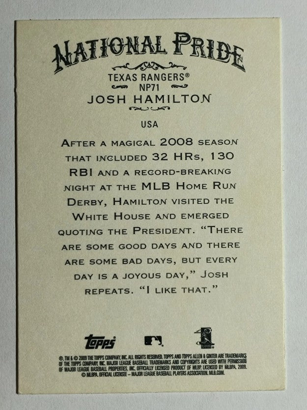 2009 Topps Allen and Ginter National Pride #NP71 Josh Hamilton