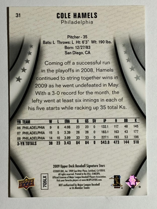 2009 Upper Deck Signature Stars #31 Cole Hamels