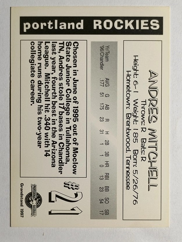 1997 Portland Rockies Grandstand #17 Andres Mitchell