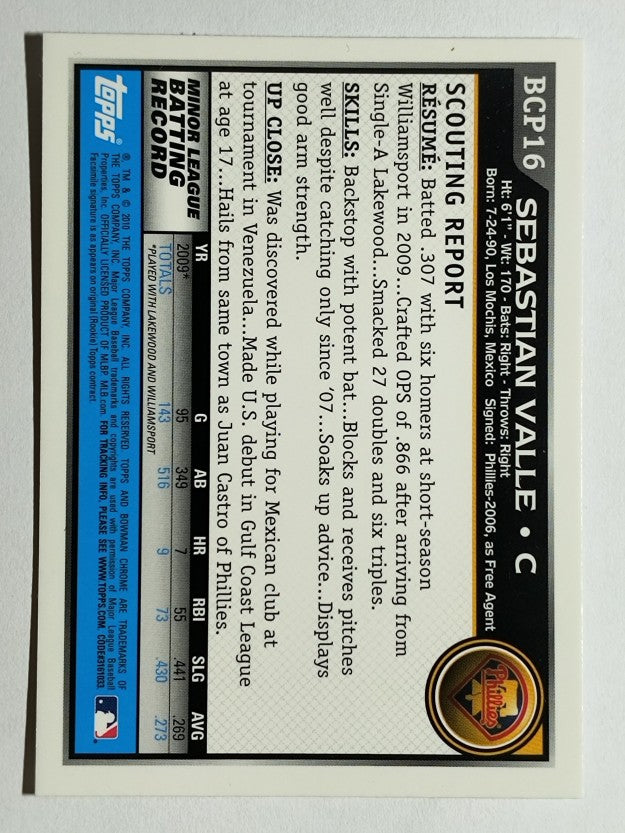 2010 Bowman Chrome Prospects #BCP16 Sebastian Valle