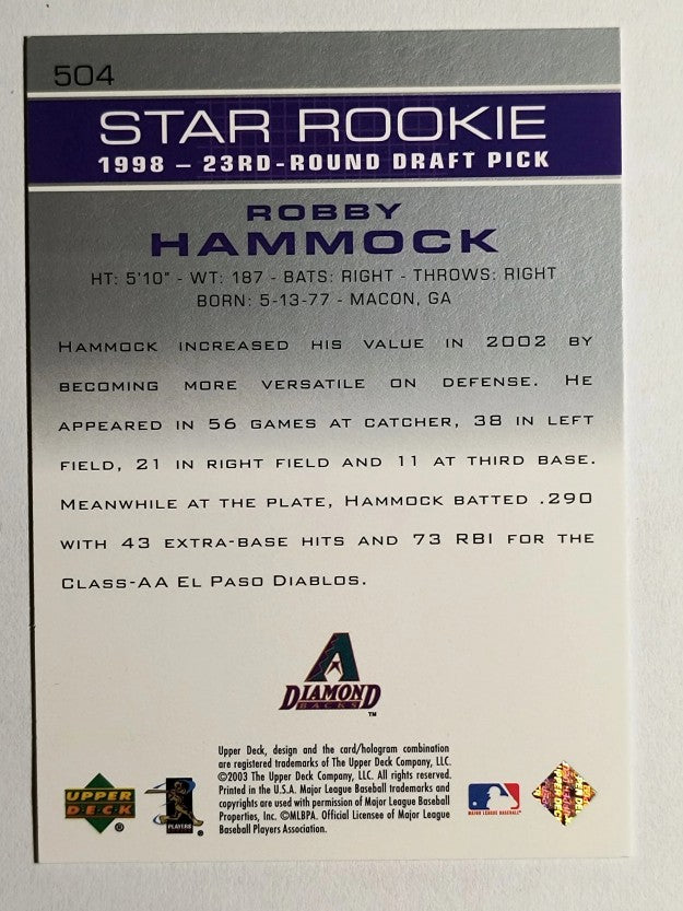 2003 Upper Deck #504 Robby Hammock SR RC