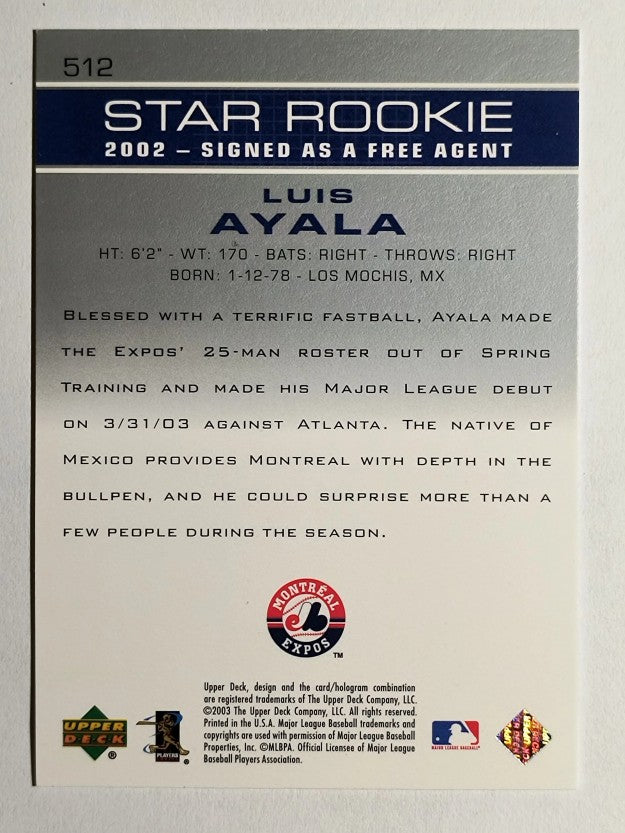 2003 Upper Deck #512 Luis Ayala SR RC