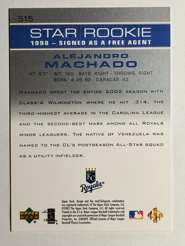 2003 Upper Deck #515 Alejandro Machado SR RC