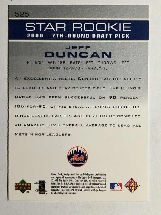 2003 Upper Deck #525 Jeff Duncan SR RC