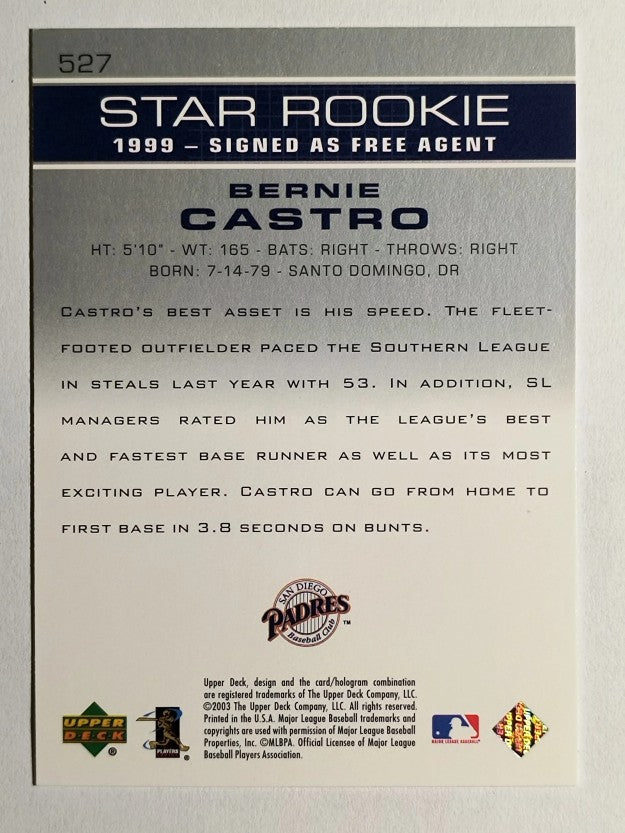 2003 Upper Deck #527 Bernie Castro SR RC