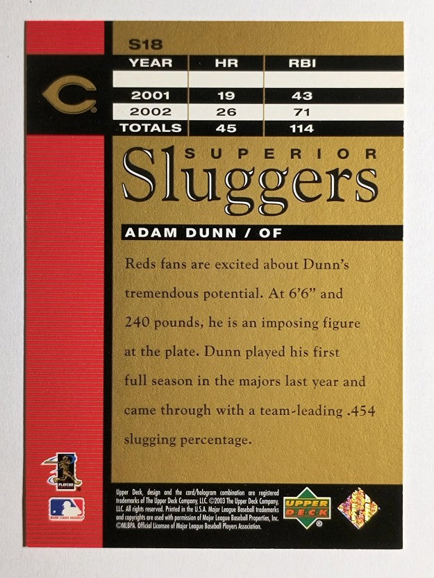 2003 Upper Deck Superior Sluggers #S18 Adam Dunn