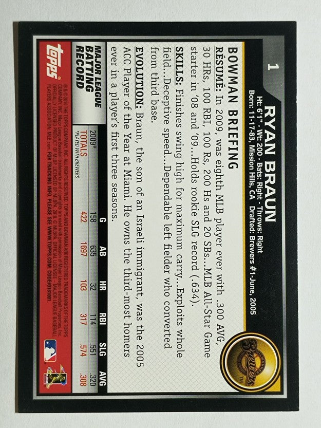2010 Bowman Gold #1 Ryan Braun