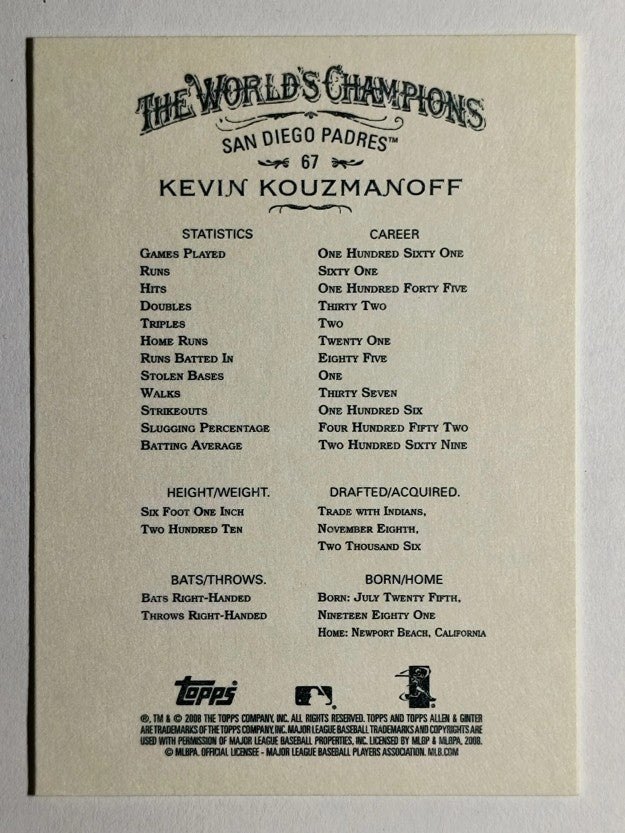 2008 Topps Allen and Ginter #67 Kevin Kouzmanoff