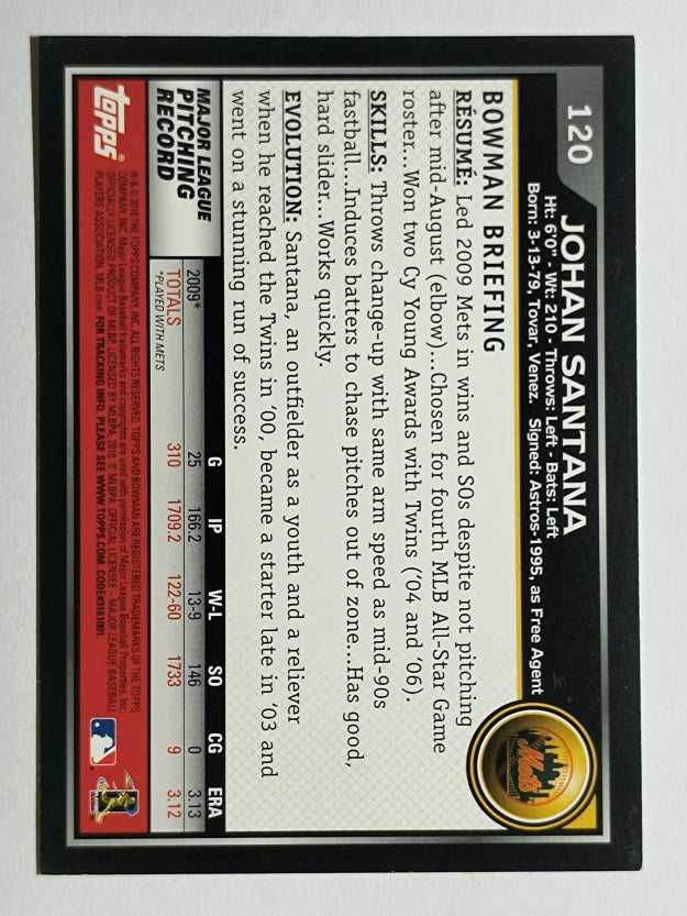 2010 Bowman Gold #120 Johan Santana
