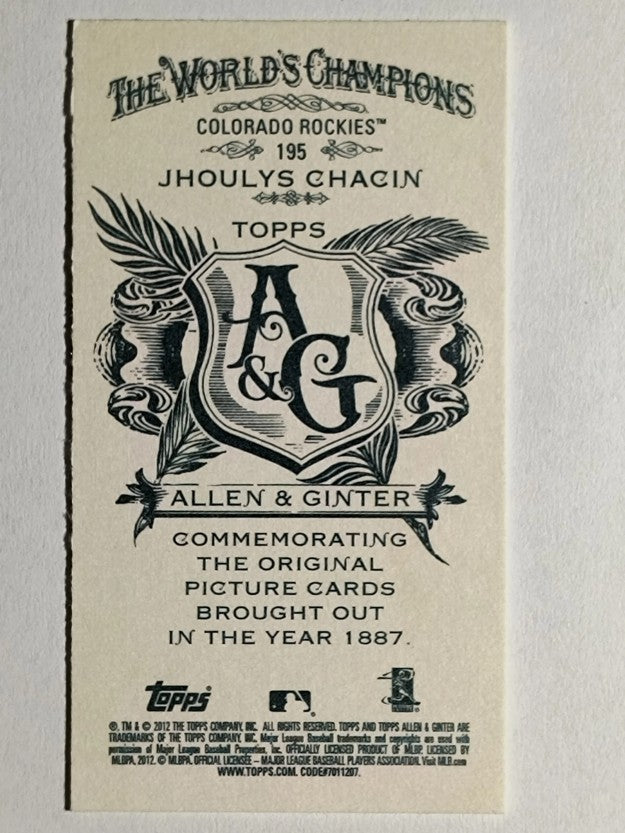 2012 Topps Allen and Ginter Mini A and G Back #195 Jhoulys Chacin