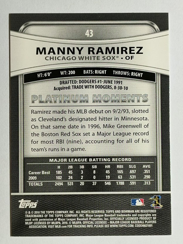 2010 Bowman Platinum #43 Manny Ramirez