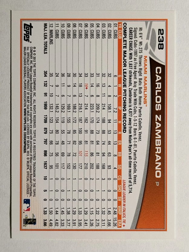 2013 Topps #238 Carlos Zambrano