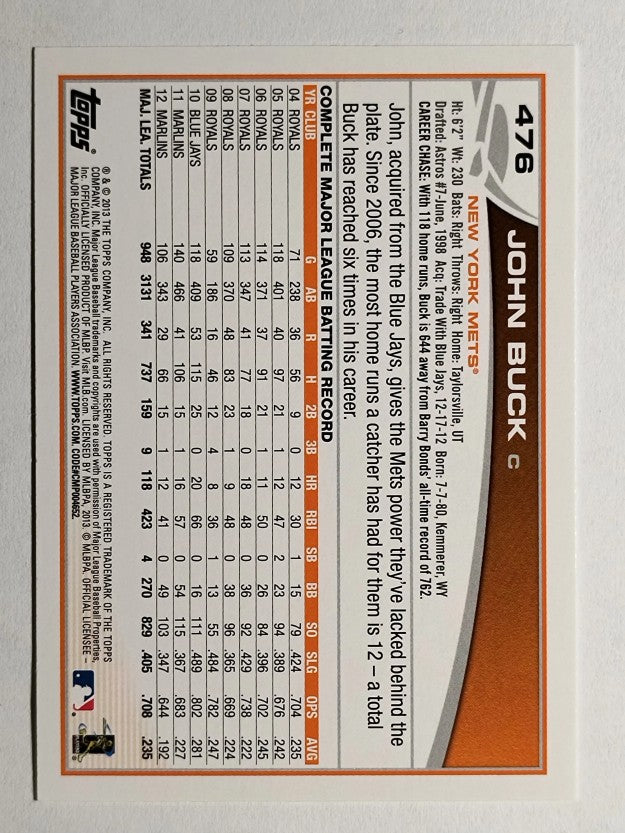 2013 Topps #476 John Buck