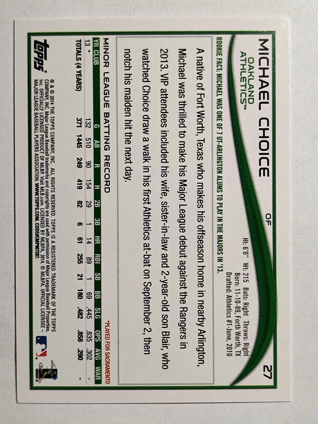 2014 Topps #27 Michael Choice RC