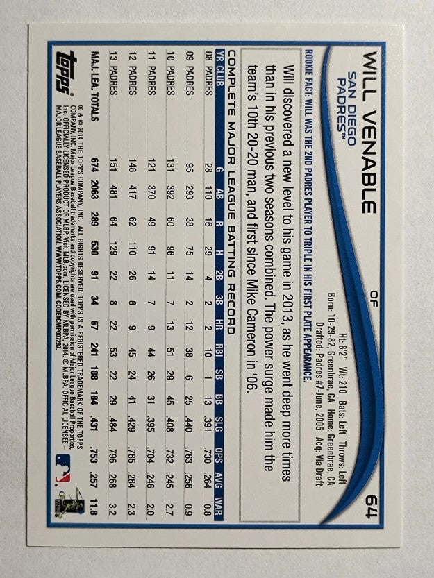 2014 Topps #64 Will Venable