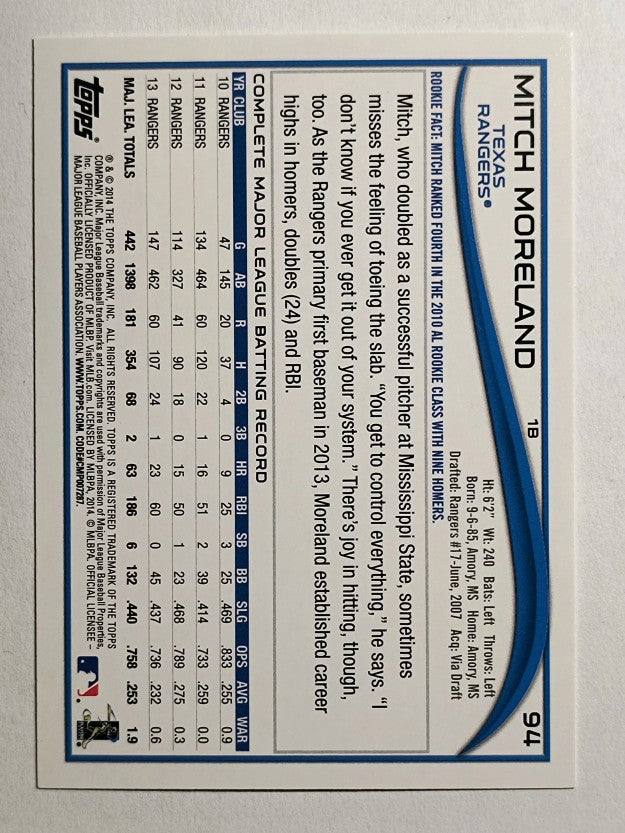 2014 Topps #94 Mitch Moreland