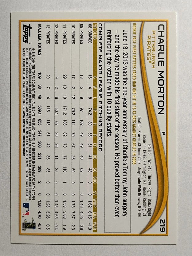 2014 Topps #219 Charlie Morton