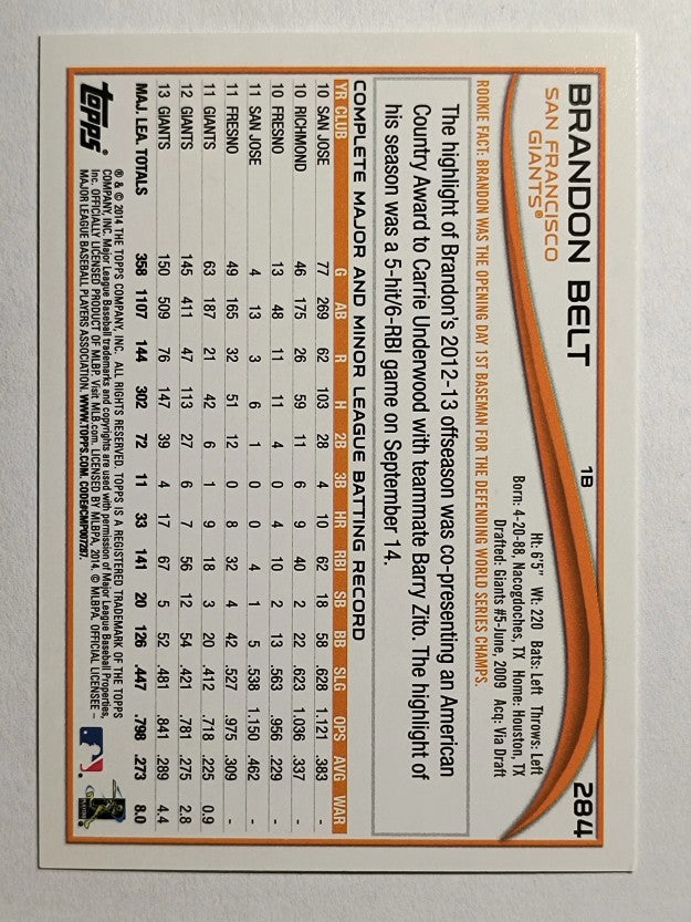 2014 Topps #284 Brandon Belt
