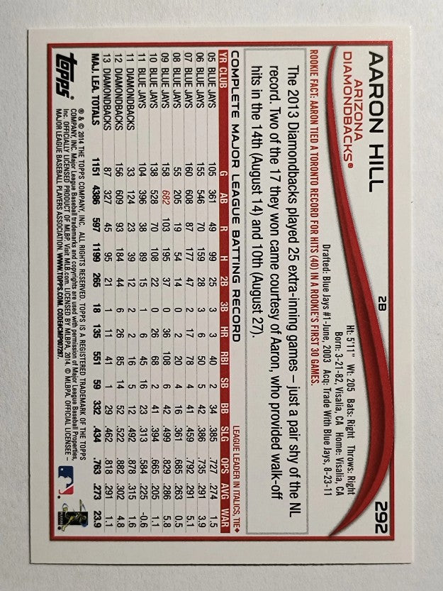 2014 Topps #292 Aaron Hill