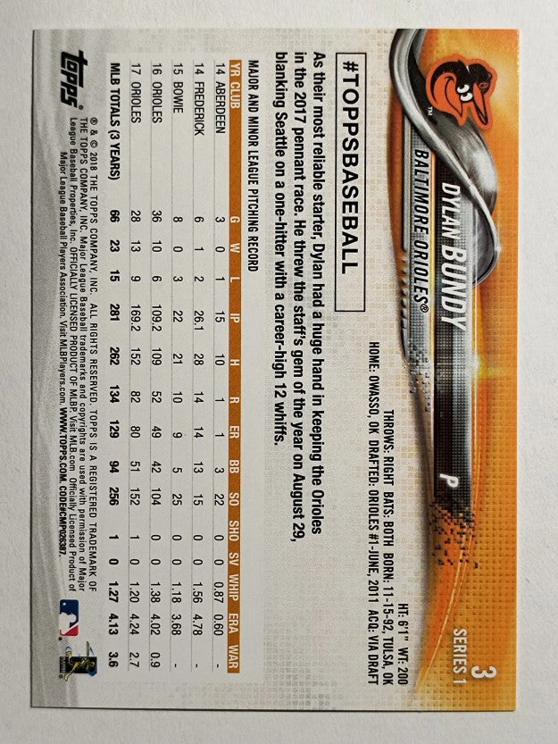 2018 Topps #3 Dylan Bundy