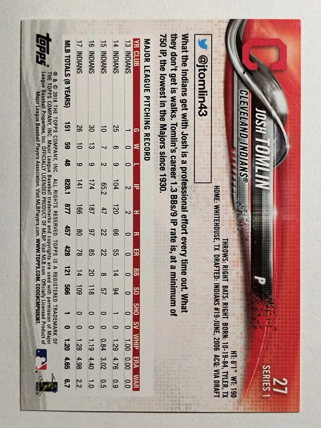 2018 Topps #27 Josh Tomlin