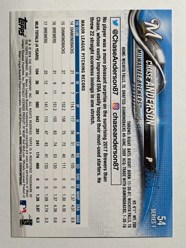 2018 Topps #54 Chase Anderson