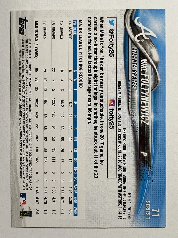 2018 Topps #71 Mike Foltynewicz