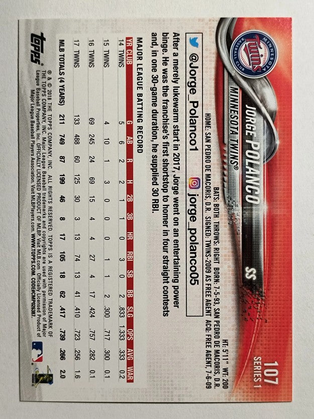 2018 Topps #107 Jorge Polanco