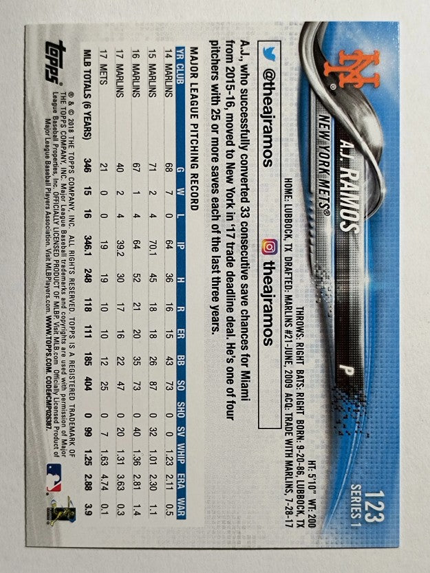 2018 Topps #123 A.J. Ramos