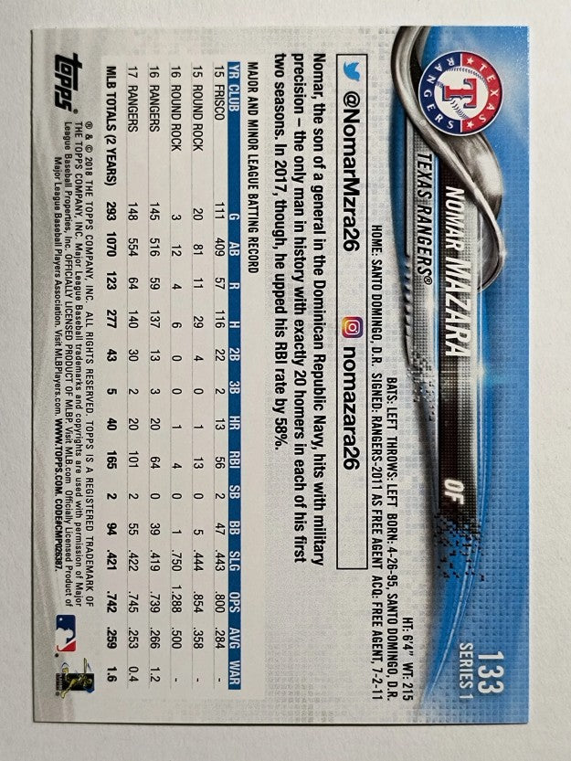 2018 Topps #133 Nomar Mazara