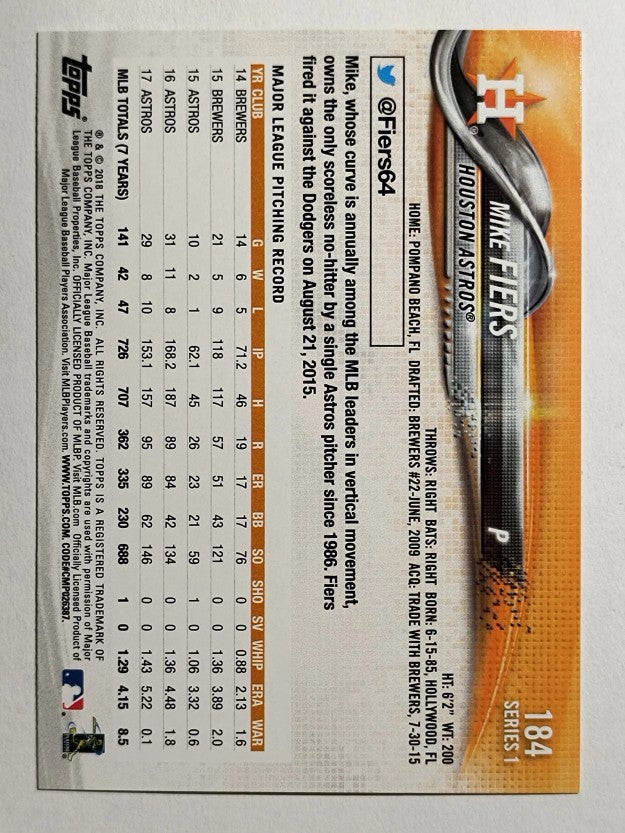 2018 Topps #184 Mike Fiers