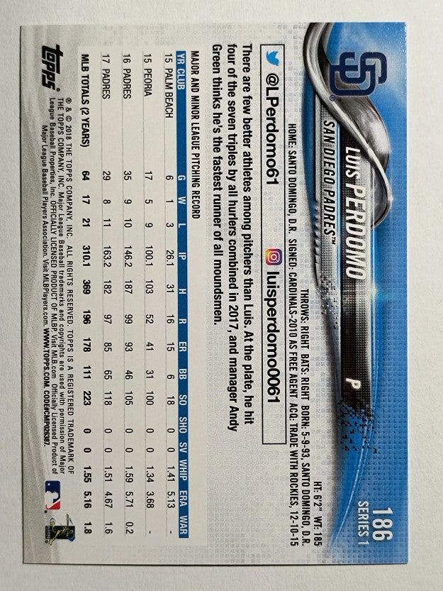 2018 Topps #186 Luis Perdomo