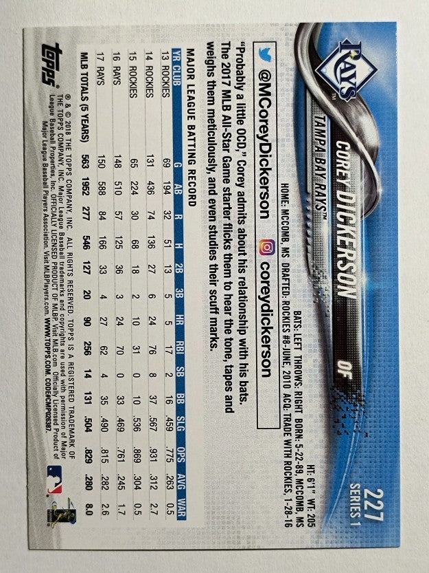 2018 Topps #227 Corey Dickerson