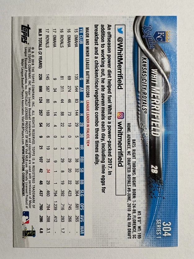 2018 Topps #304 Whit Merrifield
