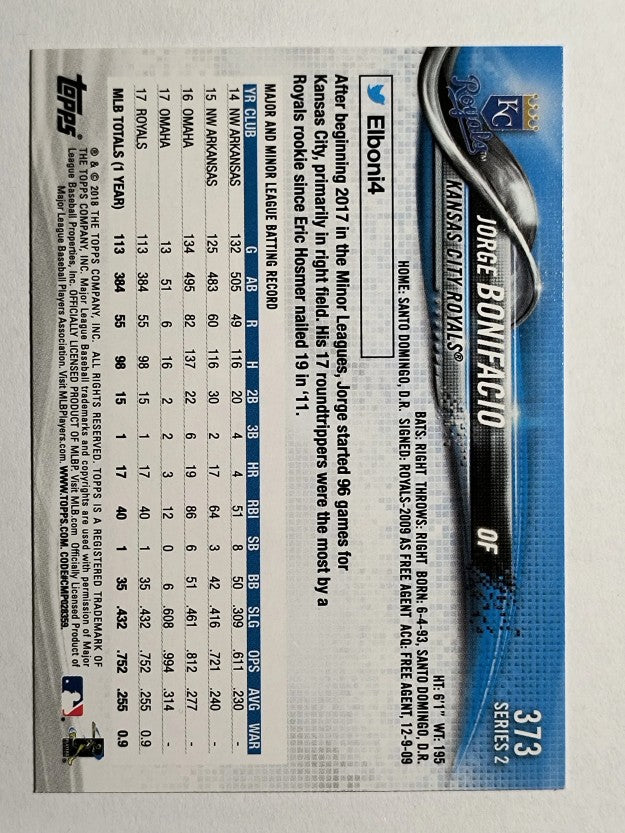 2018 Topps #373 Jorge Bonifacio