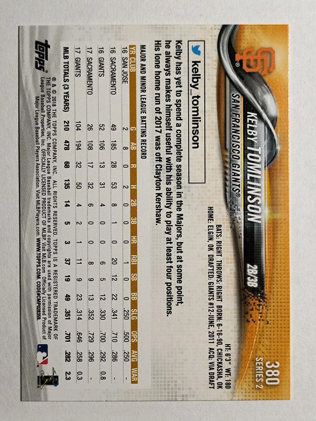 2018 Topps #380 Kelby Tomlinson