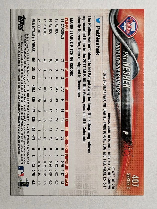2018 Topps #407 Pat Neshek