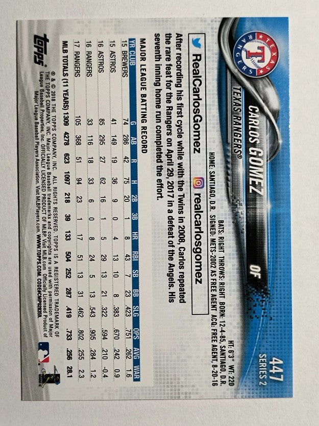 2018 Topps #447 Carlos Gomez