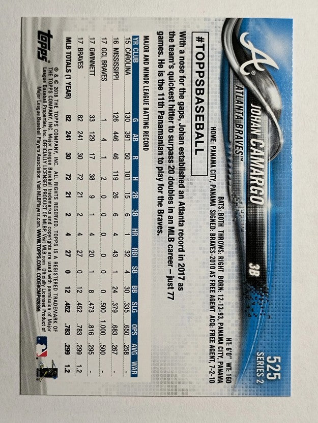2018 Topps #525 Johan Camargo