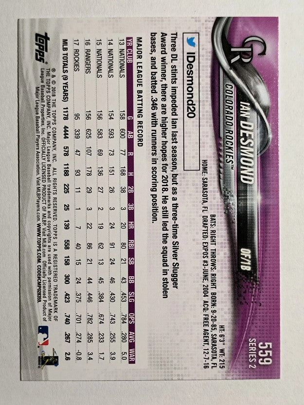 2018 Topps #559 Ian Desmond