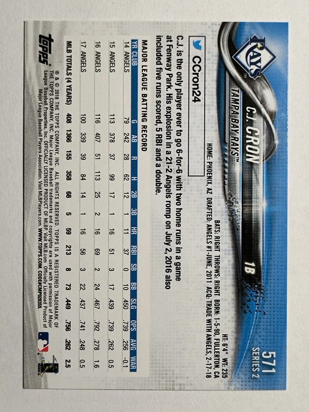 2018 Topps #571 C.J. Cron