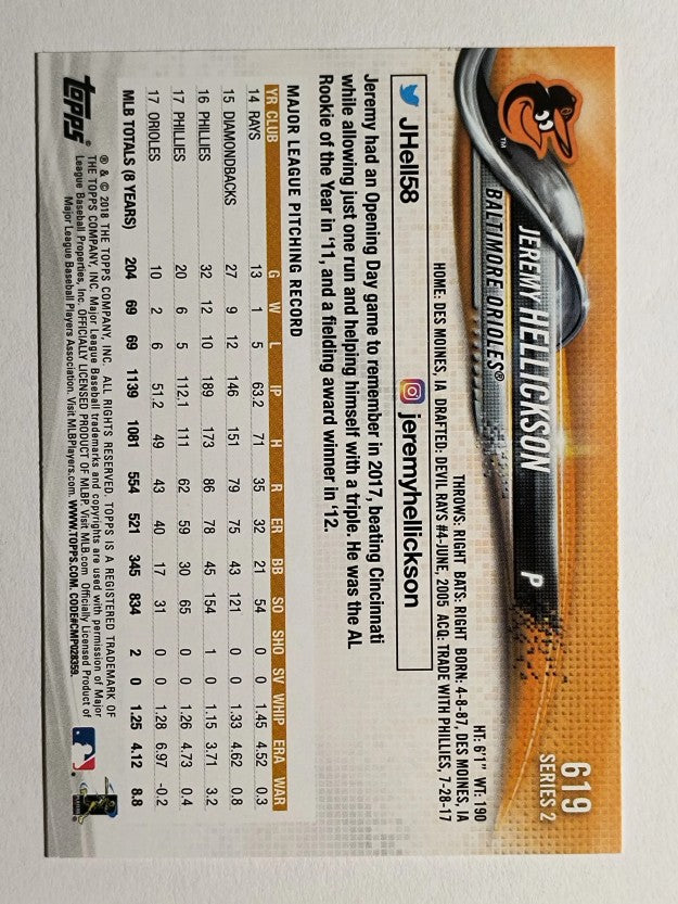 2018 Topps #619 Jeremy Hellickson