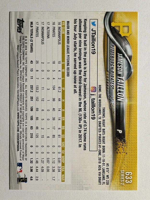 2018 Topps #633 Jameson Taillon