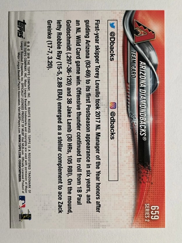2018 Topps #659 Arizona Diamondbacks