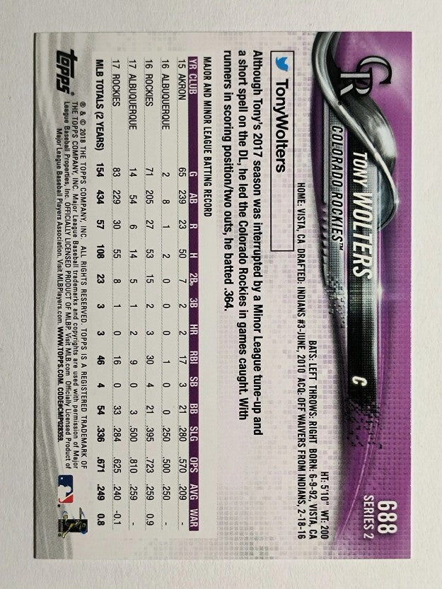 2018 Topps #688 Tony Wolters