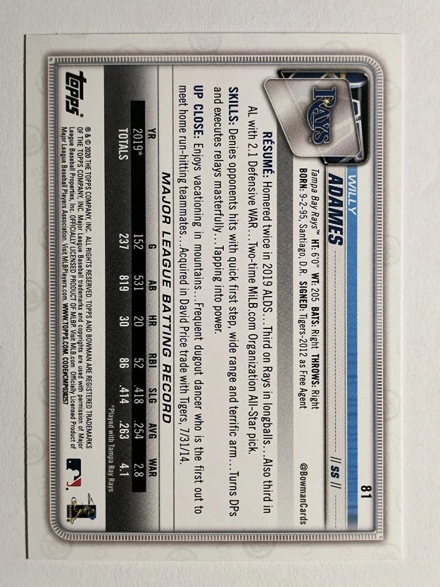 2020 Bowman #81 Willy Adames