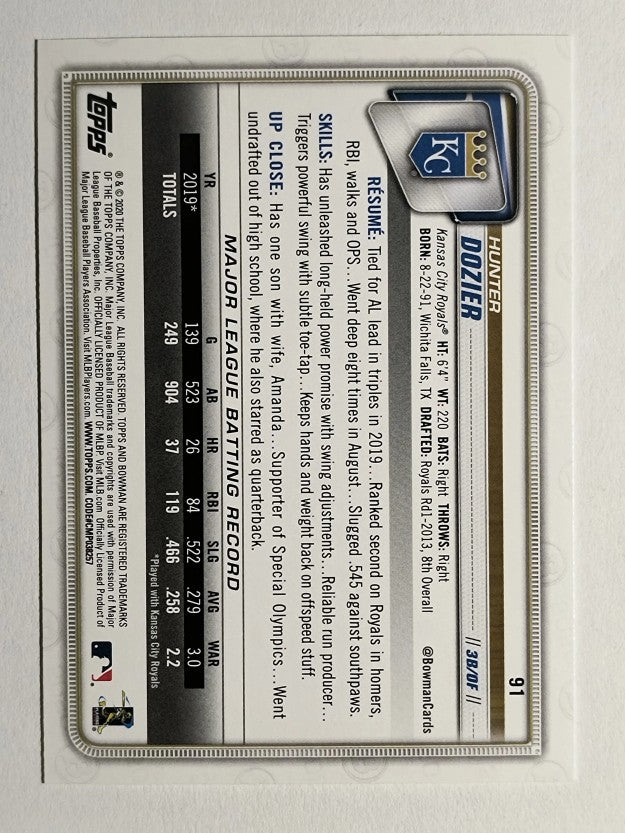 2020 Bowman #91 Hunter Dozier