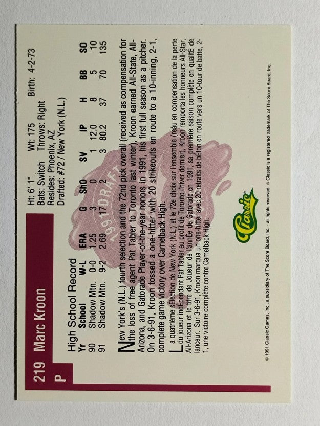 1991 Classic Four Sport French #219 Marc Kroon